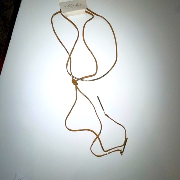 Ettika REVOLVE Brown Suede Choker Gold Accents Bolo Necklace - Picture 4 of 8